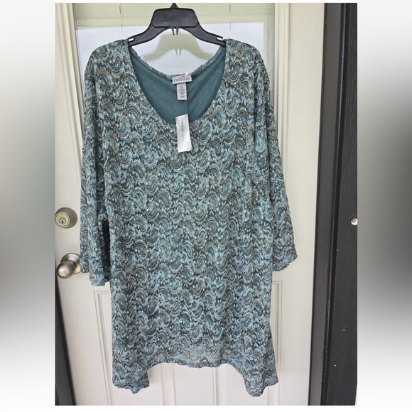 Catherines Tunic Lace Top 5X Plus Embroidered Lined Women New Teal - Picture 3 of 13